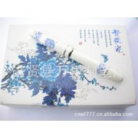 万里笔业今日特价礼品笔 商务套装青花笔 铜件陶瓷笔+大笔盒促销