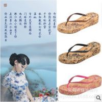绿纳韩国夏季拖鞋 青花瓷高跟拖鞋批发 女士人字拖批发 包边设计