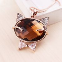 可爱时尚小猫咪水晶毛衣链 韩国***玫瑰金长款项链 义乌饰品2333