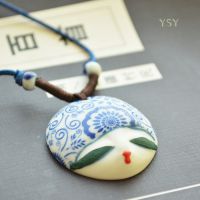 特色复古美人脸陶瓷吊坠 手工彩绘复古宫廷项链首饰配饰 特价清仓