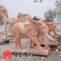 晚霞红石雕大象大理石雕刻加工石头大象家居门口摆件 大象石象