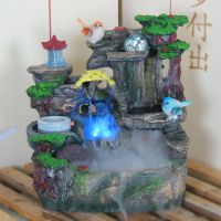 声控树脂假山流水喷泉加湿器摆设风水轮家居饰品招财室内装饰摆件