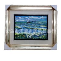 新款梵高油画系列之《桑特海景》树脂浮雕工艺品立体装饰框画