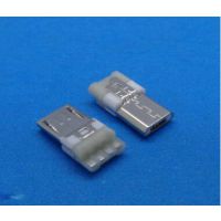 MICRO USB 5P公头焊线式带弹片 台阶式 白色胶芯 单排焊线 镀镍 前五后四