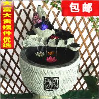 家居荷花复古中式鱼池摆件风水喷泉流水落地装饰水景树脂假山工艺