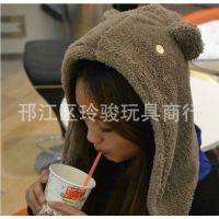 厂家直销 新款舒棉绒多用小熊帽 连体围脖熊掌手套 批发