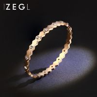ZEGL冷淡风钛钢手镯女生简约学生情侣刻字手环镀玫瑰金流行首饰品