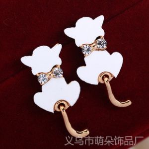 供应韩国耳饰韩国进口可爱水钻蝴蝶结贝壳猫咪耳钉 镀真金耳环女