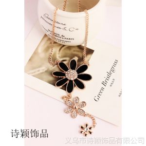 供应欧美*** 大小雏菊 镶钻 ***大气长款项链毛衣链饰品批发
