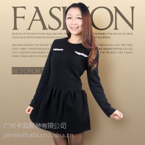 供应2014秋冬装韩版淑女公主裙 气质修身黑白色打底连衣裙 A字裙女