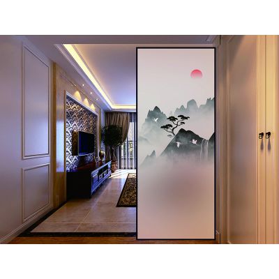 厂家定做钢化夹丝山水花鸟屏风隔断水墨现代抽象画安全夹胶玻璃