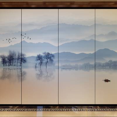 夹丝夹胶夹娟夹山水画5 5防爆钢化艺术玻璃餐厅客厅楼梯景观屏风