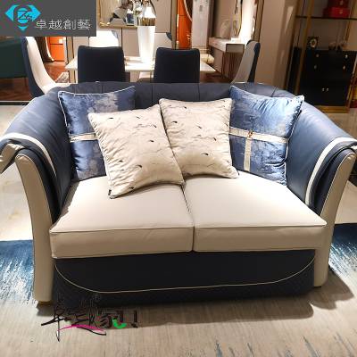 轻奢不锈钢沙发组合现代客厅三人沙发 北欧创意头层牛皮单人沙发